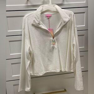 Stoney Clover Lane Crop Half Zip Sweatshirt White Terry with Beads Size L